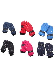 Winter Warm Ski Gloves Lovely Full Finger Gloves Snowboard Gloves Christmas Pattern Fleece Padded Glove for Kids