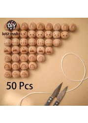 Let's Make 50pcs 16mm Cartoon Beech Wood Round Beads Necklace DIY Bracelet Safe Non-Toxic Eco Friendly Wooden Crafts Toys