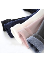 Girls Leggings Cotton Leggings Elastic Waist Warm Winter Clothes Thick Long Fleece Kids Solid Color