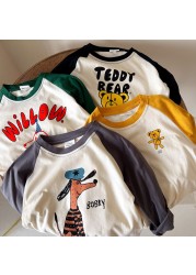 Soft Cotton Children Cartoon T-shirt Cute Animal Print Baby Long Sleeve T-shirt for Boys Girls Tee Kids Casual Blouse Clothes