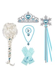 Princess Elsa jewelry set, accessories, gloves, wand, tiara, necklace, wig, princess dress, fancy dress