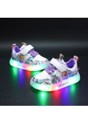 Girl shoes 2022 spring and autumn new girls ice and snow princess children Aisha LED light trend casual shoes sneakers