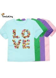 TINOLULING 12 Colors 2018 Boys Girls Flower Love T-shirt Kids T-shirt Children Tops Baby Tees for 2-14 Years