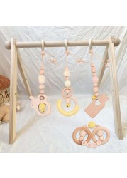 4pcs Baby Stroller Frame Pendants Wooden Ring Beads Teether Stroller Rattle Infant Newborn Nursing Molar Teething Toys Bathing Gifts