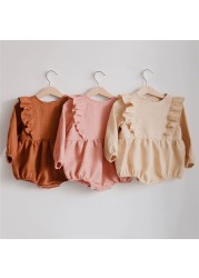 Summer Newborn Baby Girls Romper Striped Linen Long Sleeve Cotton Newborn Girls Clothes Spring Baby Girl Clothes 0-2 Years