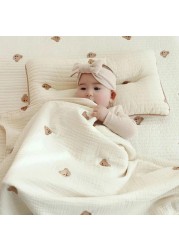 MILANCEL Ins Hot Newborn Baby Blanket Korean Bear Embroidery Kids Sleeping Blanket Cotton Bedding Accessories