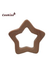 Coskiss 10pcs Handmade Beech Wood Star Teether Teether Silicone DIY Crafts Pendant Chew Pacifier Chain Accessories