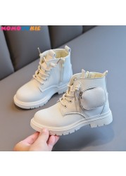 Autumn Winter Plus Velvet Warm Kids Martin Boots For Girls Boys Fashion Leather Shoes Soft Bottom Non-slip Children's Running Shoes