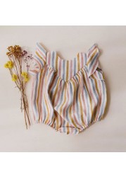 Baby Girls Summer Rompers 0-24 Months Striped Sleeveless One-piece Newborn Baby Clothes Cotton Linen Clothes Baby Girl Outfit