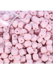 Kisstether 100pcs Silicone Teether Baby Toys Chew Pendant Decoration DIY Food Grade Silicone Letter Beads Pink Silicone Beads