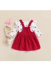 Ma & Baby 0-24M Valentine's Day Newborn Infant Baby Girls Clothes Set Heart Print Romper Corduroy Starp Spring Dresses Outfits D95