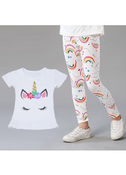 2pcs Kids Clothes Set Summer T-shirt Leggings Little Girl Print T-shirt and Pants Outfits Baby Girl Leggings