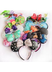 Original Disney Mickey Mouse Earphone Shanghai Disney Big Ears Bows Costume Headband Cosplay Plush Adult/Kids Headband Gift