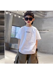 Boys short-sleeved 2022 summer new children's clothing head print T-shirt summer middle-aged children's cotton T-sleeved