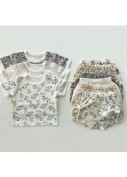 Newborn Baby Girl Boy Clothes Summer Floral Cotton Baby Clothes Sets Short Sleeve Tops T-shirt + Shorts 2pcs Baby Outfits