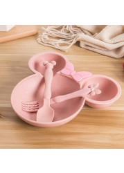 3pcs Wheat Straw Baby Cartoon Tableware Set Dishes Children Kids Dinner Platos Baby Feeding Training Plate Bowl Spoon Fork