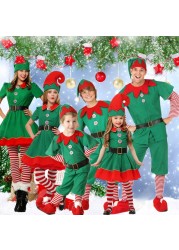 Family Matching Mother Dad Green Elf Christmas Costume Festival Santa Boys Suit New Year Kids Clothes for Girls Christmas Party Dress