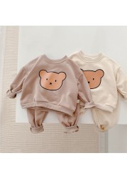 Children Spring Clothes Set Cute Bear Baby Boy Girl Soft Cotton Tops Pants 2pcs Toddler Kids Clothes