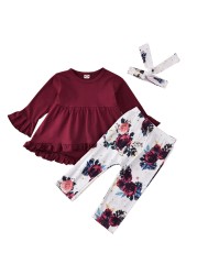 0~4 Years Autumn Spring Baby Kids Baby Girls Clothes Sets Tracksuits Long Sleeve Ruffle Floral Tops Pants Headwear 3pcs Outfits