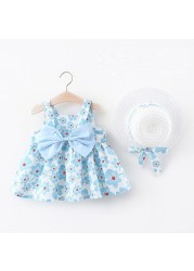 Summer Newborn Baby Clothes Infant Girl Clothes Korean Cute Flower Print Sleeveless Cotton Beach Sundress Princess Dresses