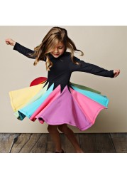 Miyabai Twirl Dress for Girls Casual Summer Dress Rainbow Baby Clothes Soft Dress for Princess Party