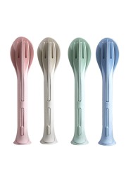 3 in 1 spoon fork knife cutlery wheat straw cutlery set infant feeding baby boy infant dinnerware portable travel