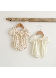 Yg 2022 Summer Baby Bodycon Jumpsuit Mini Broken Floral Bowknot Baby Boys Short Sleeve Jumpsuit Baby Clothes