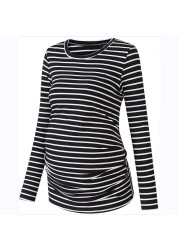 Maternity Pregnant Mother Striped T-shirt Long Sleeve Nursing Clothes Autumn Simple Fashion Round Neck Tops Breastfeeding Clothes