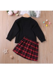 2022 New Autumn Casual Long-sleeved Suit Top Plaid Skirt 2pcs Kids Girls Clothing Sets Children Valentine's Day