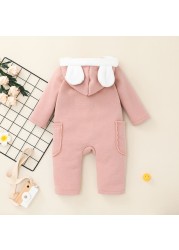 Baby Thicken Romper with Pockets Girls Long Sleeve Button-up Hooded Jumpsuit Baby Girl Boy Autumn Rompers