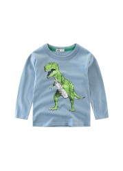 Kids Boys Dinosuar Printed T-Shirt Long Sleeve Cotton Children Tops Autumn