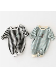 Baby Boys Long Sleeve Spring 2022 Clothes Newborn Baby Romper Striped Bodysuit 3-18 Months Baby Clothes