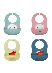 Security Cartoon Print Baby Bibs Boys Girls Bib Waterproof Soft Silicone Kids Burp Cloths Children Bib Feeding Bib With Pocket