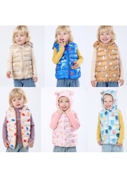 Baby Boy Winter Down Vest Cute Ear Hooded Puffer Vest Cartoon Lightweight Waistcoat Vest For Baby Girls Boys 6M-6Y