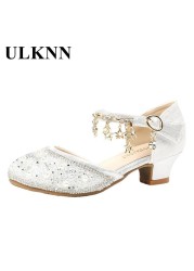 Girls-up sandal height students rhinestone princess shoes pink new shoes children's hollow glass slippers shiny girl dress