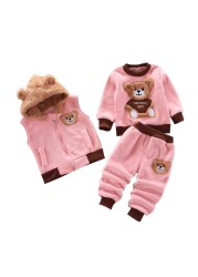 Baby Boys Girls Warm T-shirt Waistcoat Pants Set Infant Clothing Kids Overalls Tracksuit Children Tracksuit Toddler Clothe