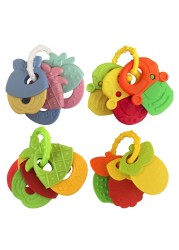 Baby Fruit Pattern Soft Rubber Rattle Toy Teether Newborn Chews Food Grade Silicone Teething Infant Training Bed Toy Chewing Baby Toys