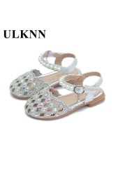 Baby Girls Sandals Hollow Party Sandals Summer 2022 Fashion Pearl Princess Shoes Bow Rhinestone Single Kids Sandals Q329