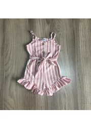 Baby Girls Summer Clothes Girls Stripe Romper Girls Pink Romper With Belt