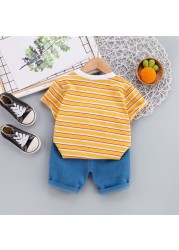 Summer Children Cotton Baby Boy Girl Clothes Cartoon Giraffe T Shirts Shorts 2pcs/set Infant Kids Fashion Toddler Tracksuits