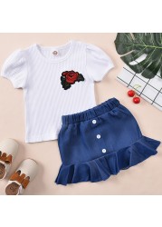 Summer Children Girls Dress Ribbed Knitted Girls Ruffles Princess Dresses Casual Teenage Daily Kids Clothes 1-4Y JYF