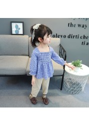 Baby Girls Clothes Sets Kids 2022 Fashion Infant Spring Autumn 2pcs Outfits Plaidsquare Neck Tops+Solid Pants Baby Suits