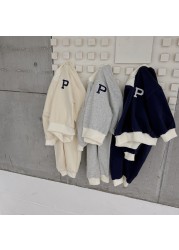 Cute Letter Embroidery Long Sleeve Children Casual Sweatshirt Harem Pants 2pcs Baby Boy Clothes Set Fashion Girls Clothing Suit