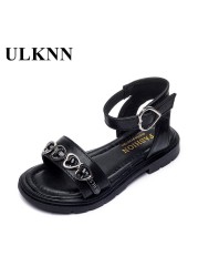 Girls sandals students black sandals children new non-slip shoes wholesale baby princess love outdoor fashion sandals flat shoes