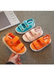 Children Sandals Chunky Cotton Fabric Summer Candy Color Hook Loop Boys Girls Sliders Beach Soft Comfy 26-36 Daily Kids Flats