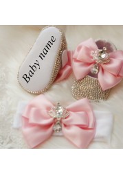 Dollbling Baroque Pink Rhinestones Baby Girl Shoes First Walker Headband Set Sparkle Crystals Princess Baby Shower Shoes SH3