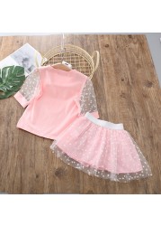 Summer Children's Clothing Blouse + Skirt Heart Print Suit Girl Clothes Girls Clothes Girls Clothes