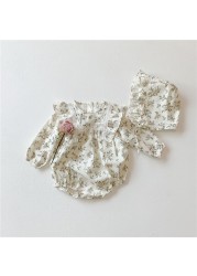 Floral Newborn Infant Baby Girls Romper Hat Cotton Long Sleeve Baby Rompers Newborn onabiece Fashion Baby Clothes for 0-2Y