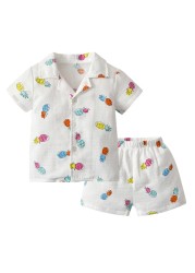 Pineapple Print Cotton Girls Sleepwear Kids Pajamas Sets Summer Short Sleeve Loafers Suits Girl Sets Summer Kids Clothes