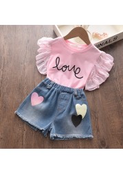 Menoea Kids Clothes Suits 2022 New Summer Fashion Children Lettern Printed T-shirt + Denim Shorts Sets Baby Girls Casual Clothes